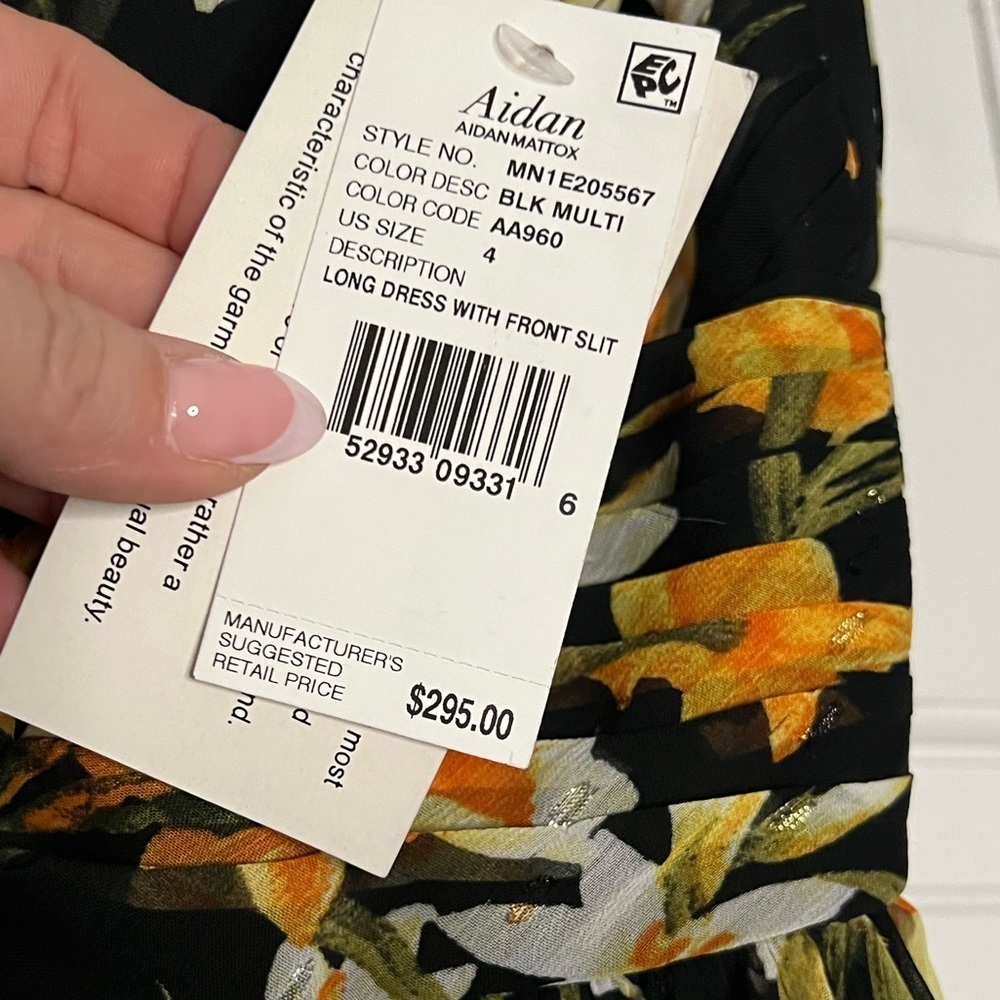 #20 AIDAN MATTOX • METALLIC FLORAL PRINT W. SLIT • NWT - Picture 6 of 9